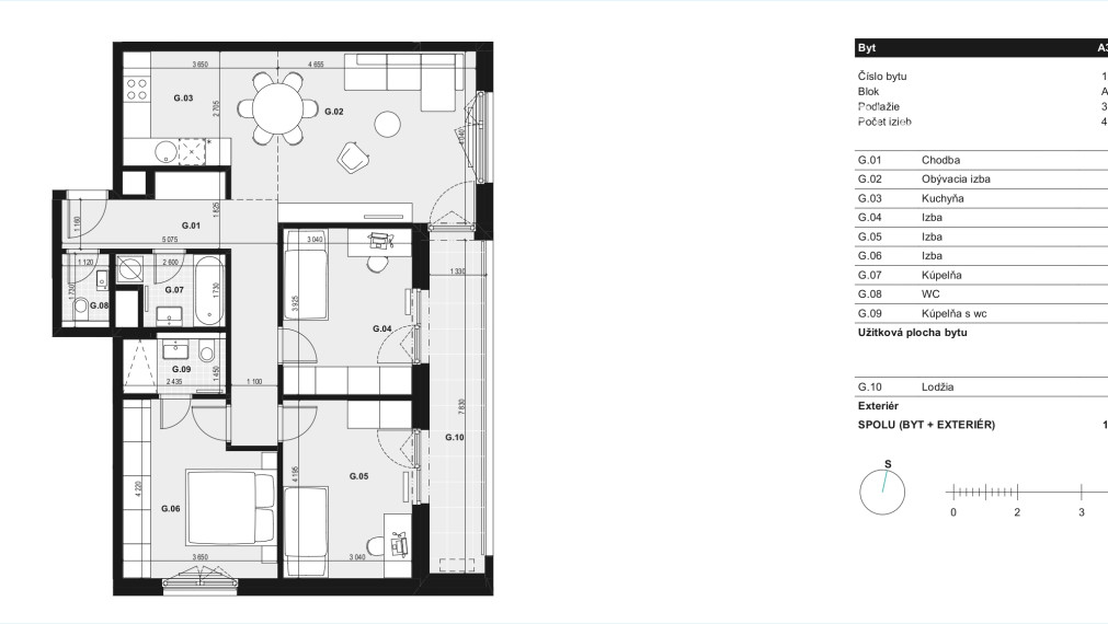 4 izbový byt v BORY Na Hrádzi, šarmantný, vzdušný, pivnica a garážové státie
